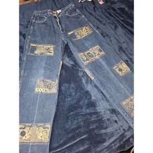 Y2K Members Property brand jeans with golden Notes embossed mens